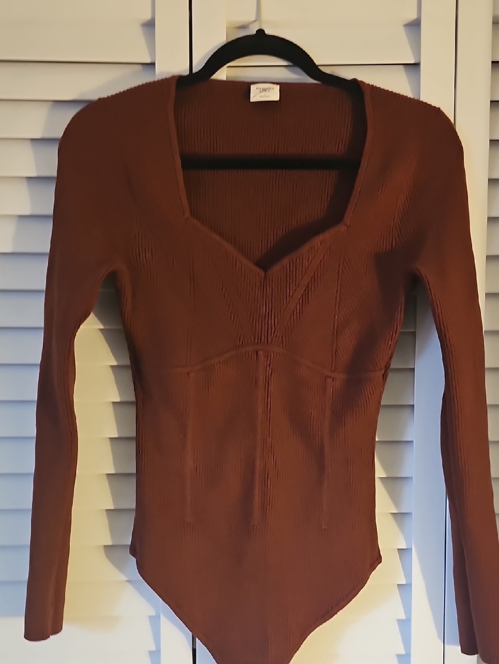 Abercrombie & Fitch Rust Brown Ribbed Long Sleeve Bodysuit